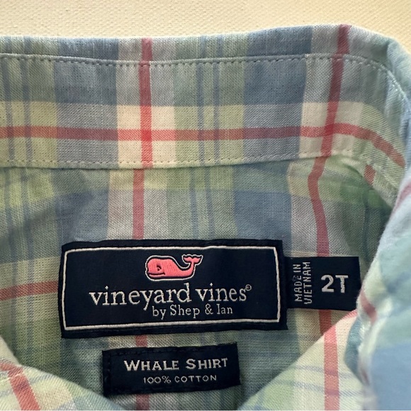Vineyard Vines 2T Toddler Boy Whale Plaid Blue Shirt - Picture 5 of 6